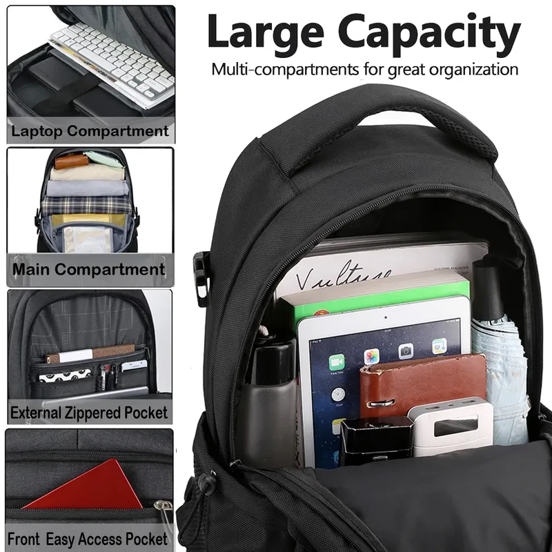 19 Inch Travel Laptop Backpack, Anti-Theft Slim & Durable with USB Charging Port, Water Resistant