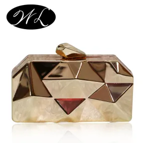 2017 women new fashion geometric three-dimensional metal chain ladies handbag evening bag day clutches mini wedding party bag