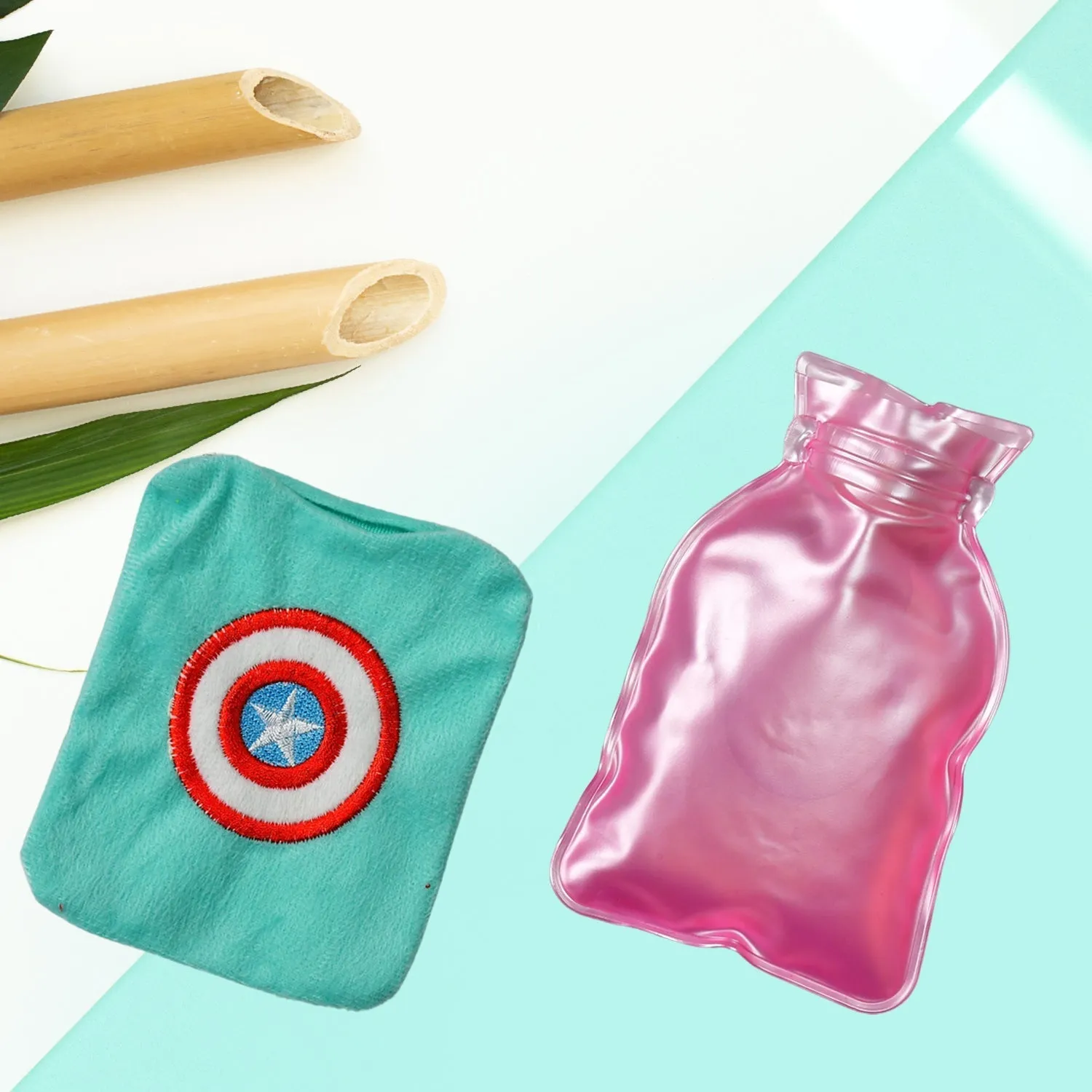 6517 Captain America's Shield small Hot Water Bag with Cover for Pain Relief, Neck, Shoulder Pain and Hand, Feet Warmer, Menstrual Cramps.