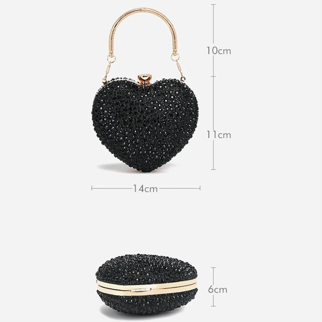 Accity | Mini Heart Rhinestone Evening Bag: Black