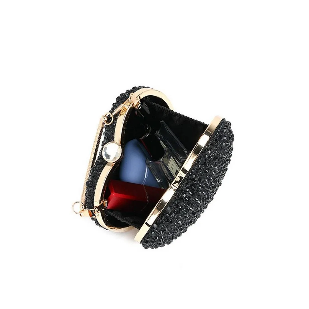 Accity | Mini Heart Rhinestone Evening Bag: Black