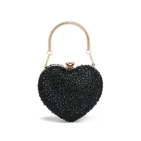 Accity | Mini Heart Rhinestone Evening Bag: Black