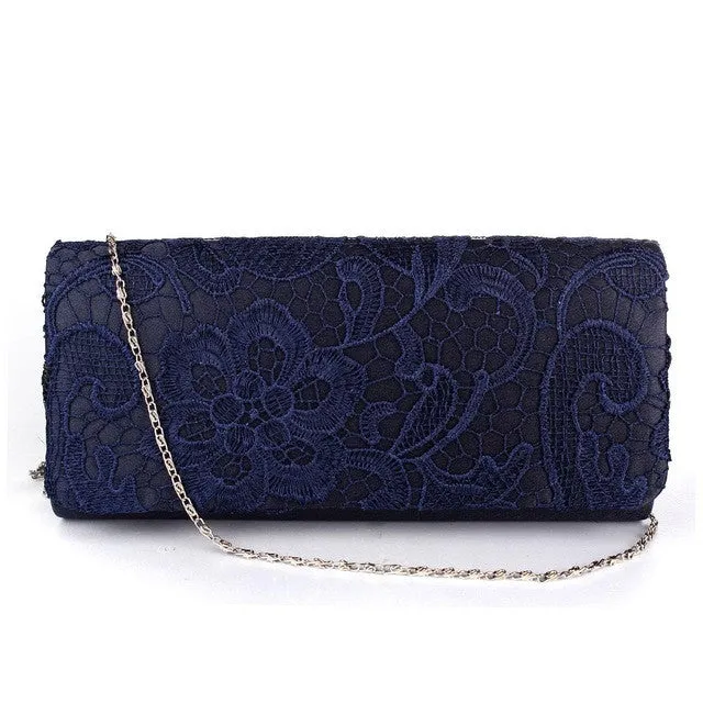 AEQUEEN Bridal Wedding Satin Evening Bags Lace Floral Day Pouch Clutches Women Messenger Shoulder Bag Purse Party Women Handbags