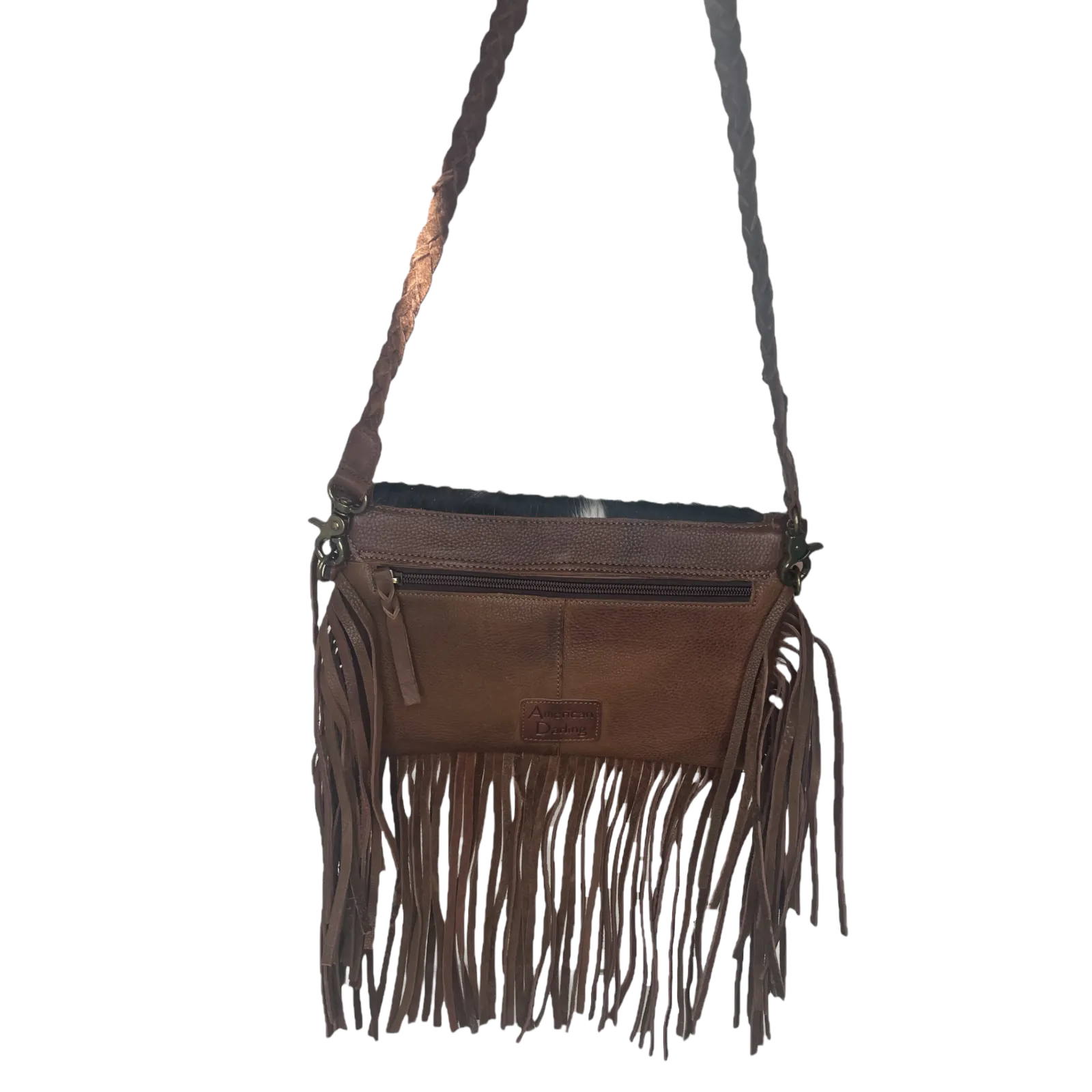 American Darling® Braided Cowhide Fringe Brown Leather Bag ADBGM298B