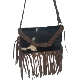 American Darling® Braided Cowhide Fringe Brown Leather Bag ADBGM298B