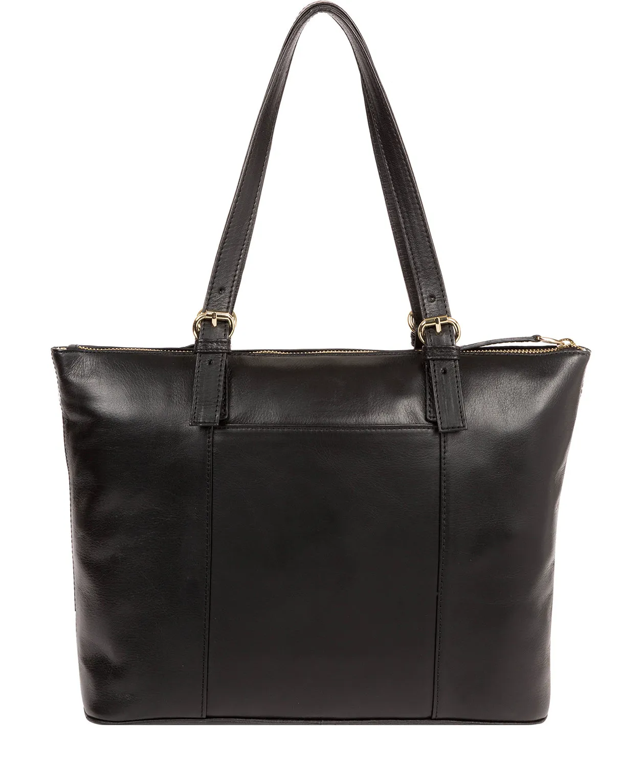 'Aster' Jet Black Leather Tote Bag