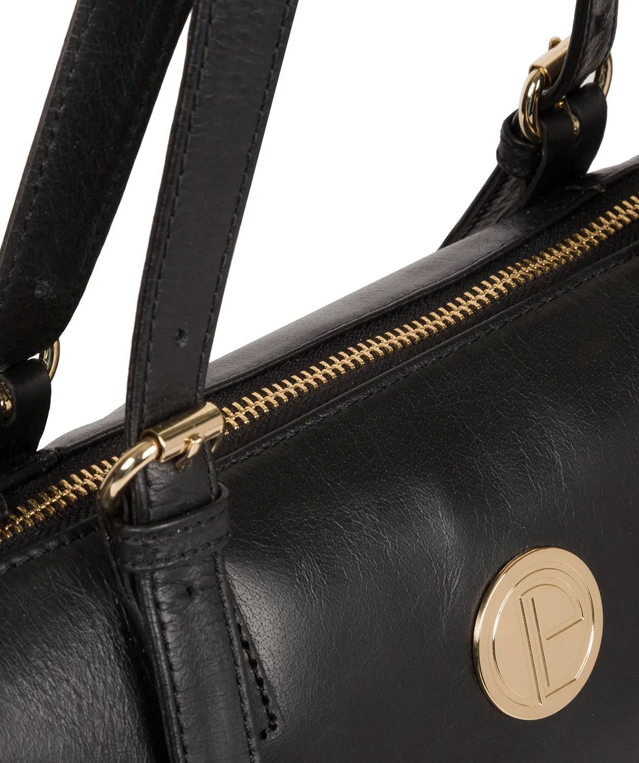 'Aster' Jet Black Leather Tote Bag