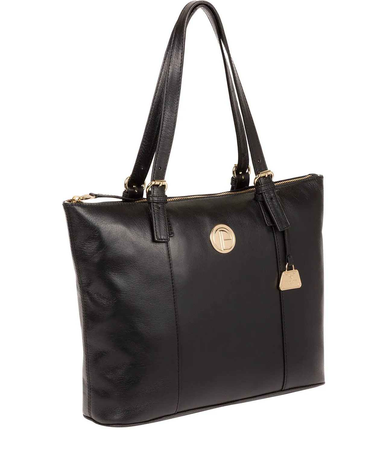 'Aster' Jet Black Leather Tote Bag