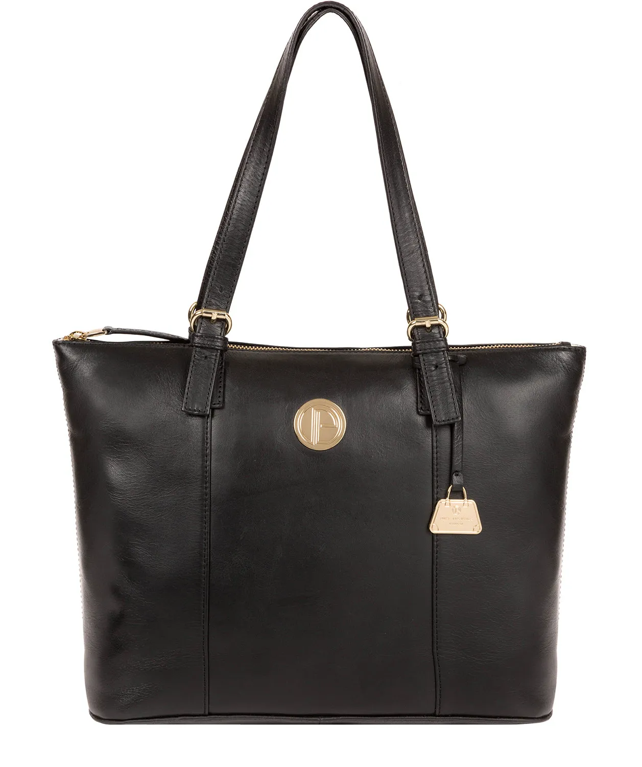 'Aster' Jet Black Leather Tote Bag