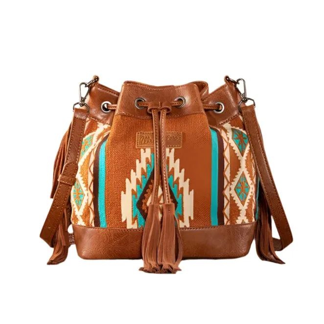 Aztec Knitted Bucket Bag - Brown