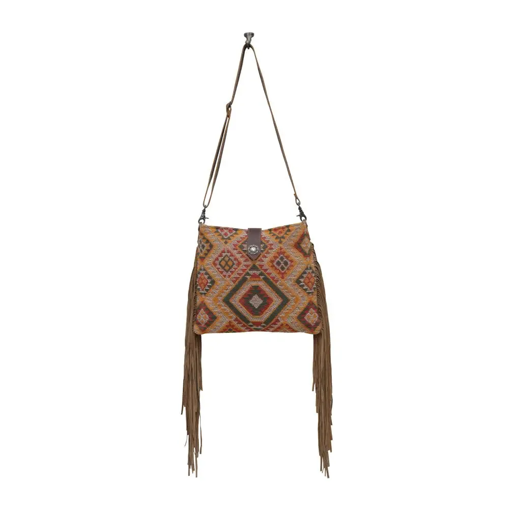 Barely Brown Leather & Canvas Fringe Bag