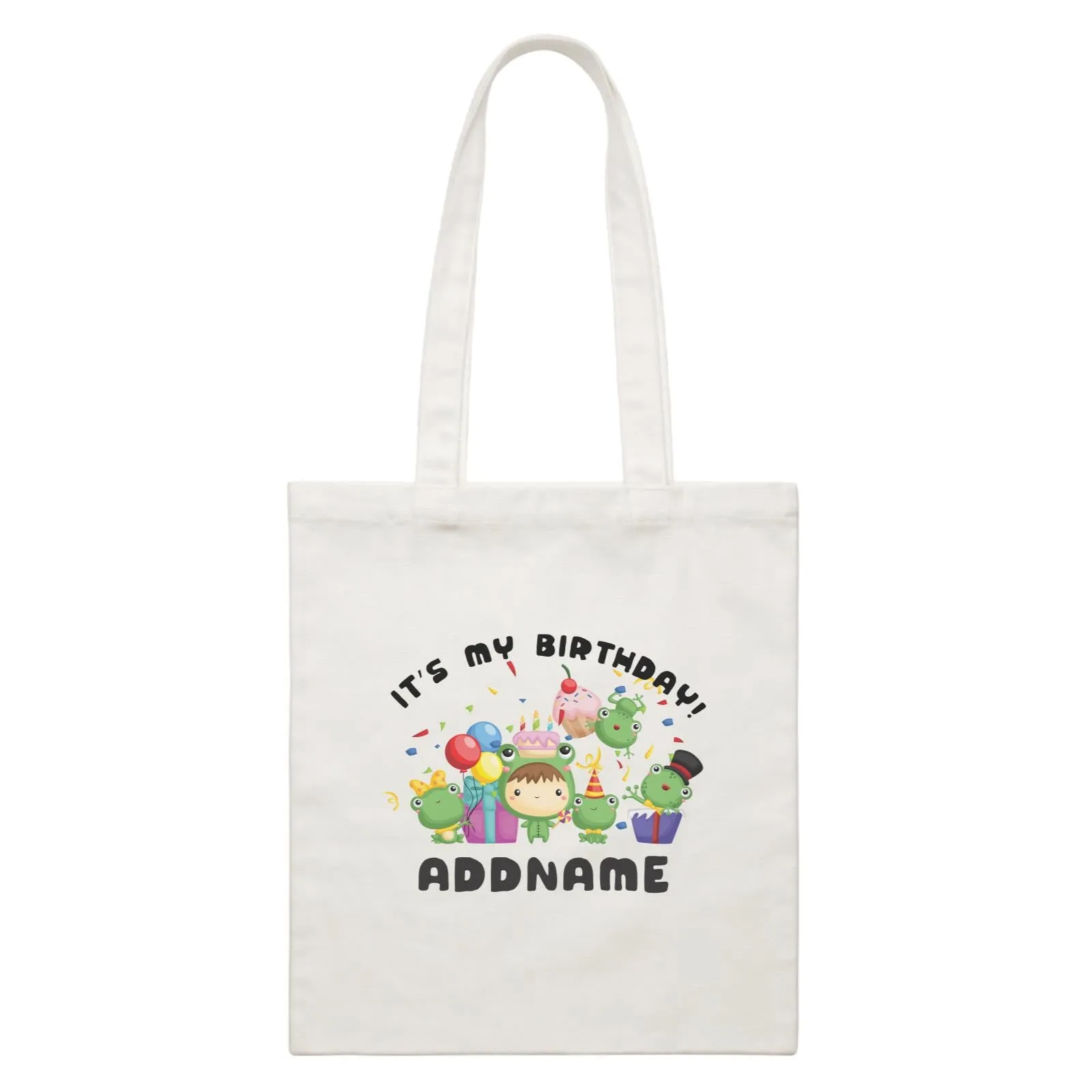 Birthday Frog Happy Frog Group It's My Birthday Addname White Canvas Bag