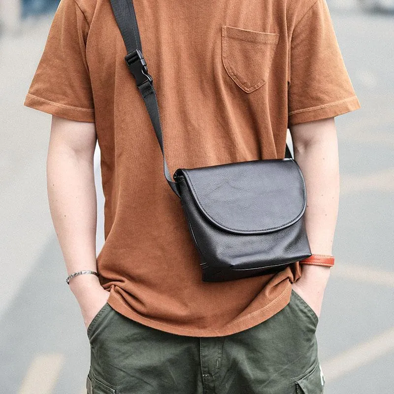 Black Cool Leather Mens Small Postman Bag Messenger Bag Black Courier Bag For Men