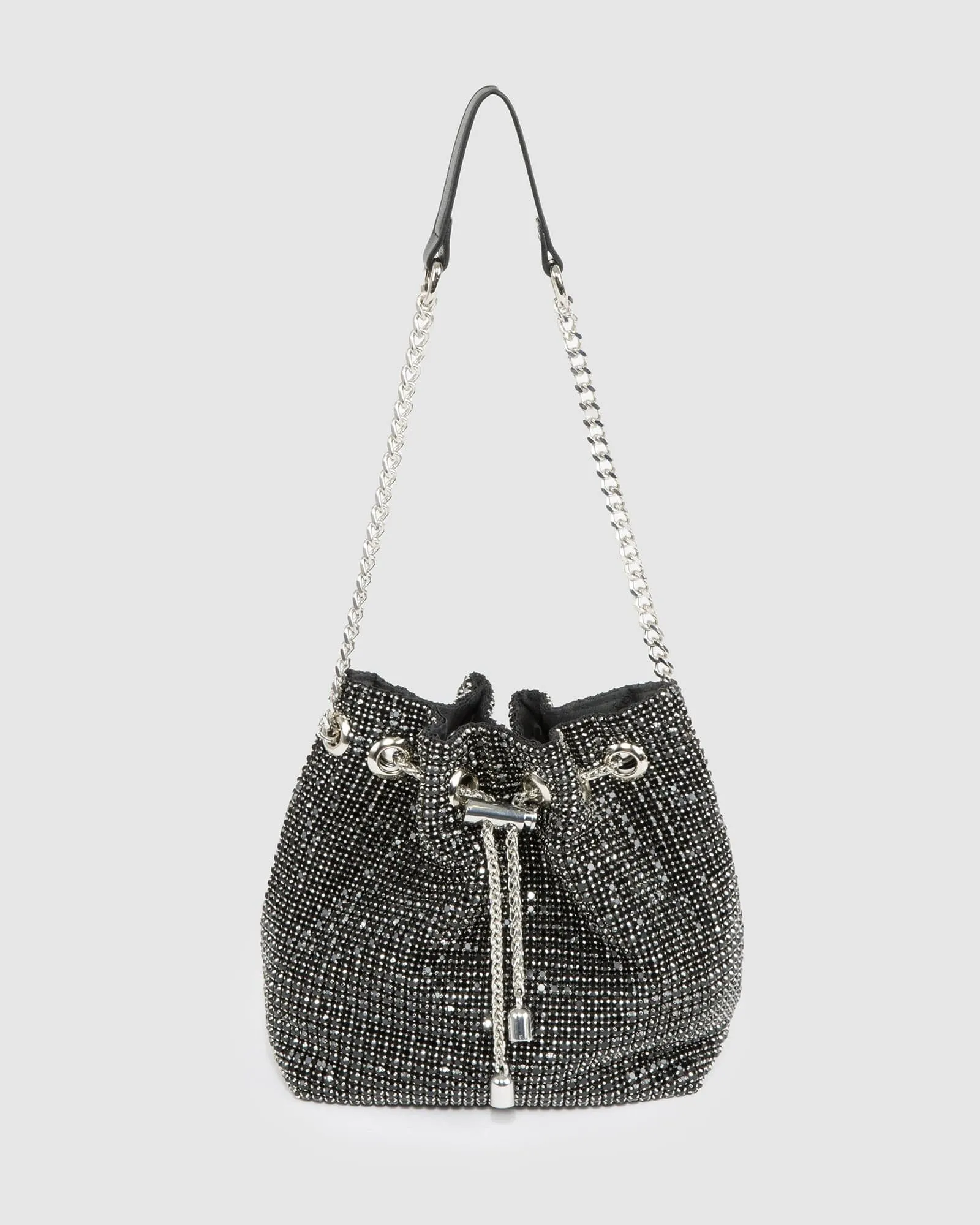 Black Dana Crystal Bucket Bag