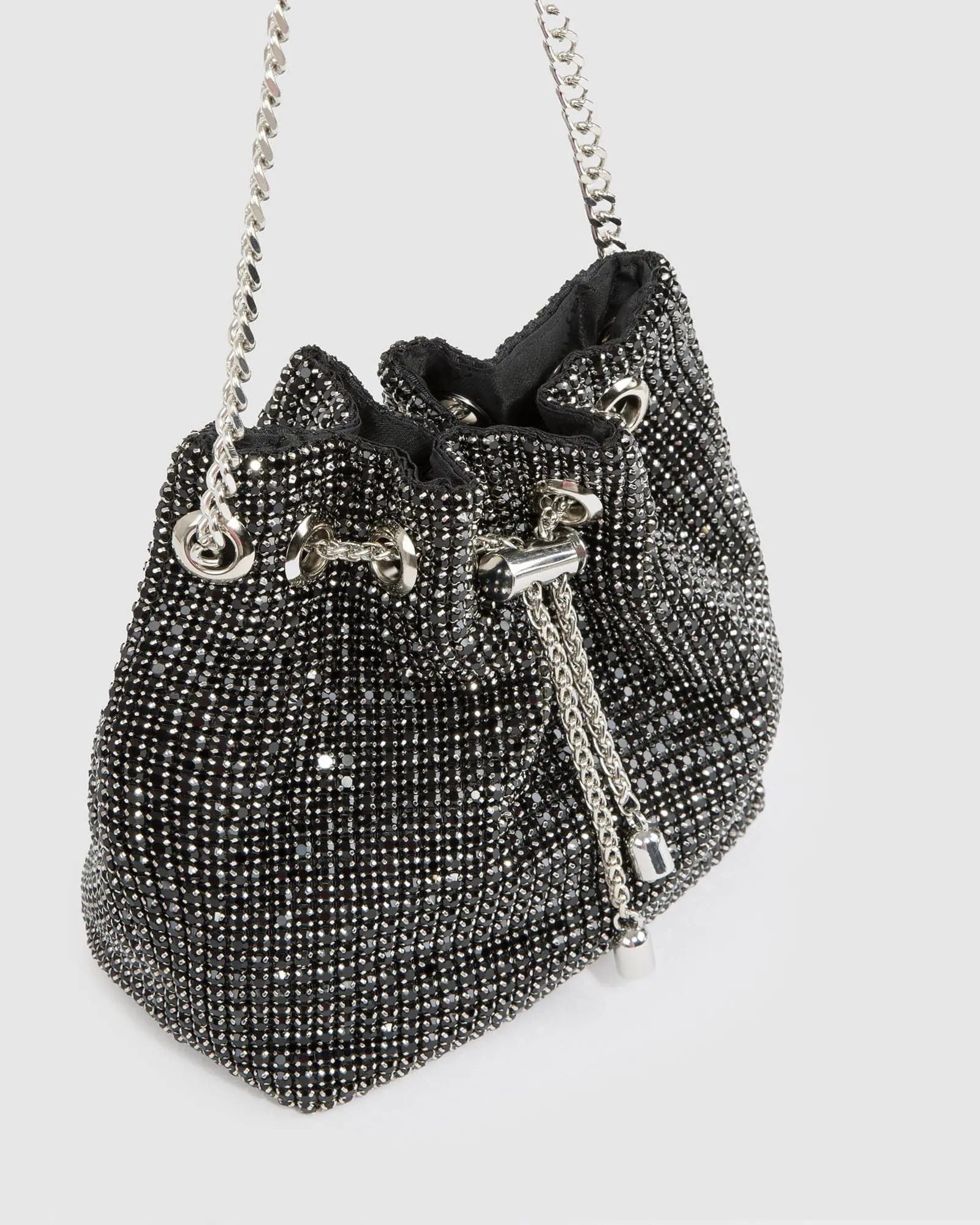 Black Dana Crystal Bucket Bag