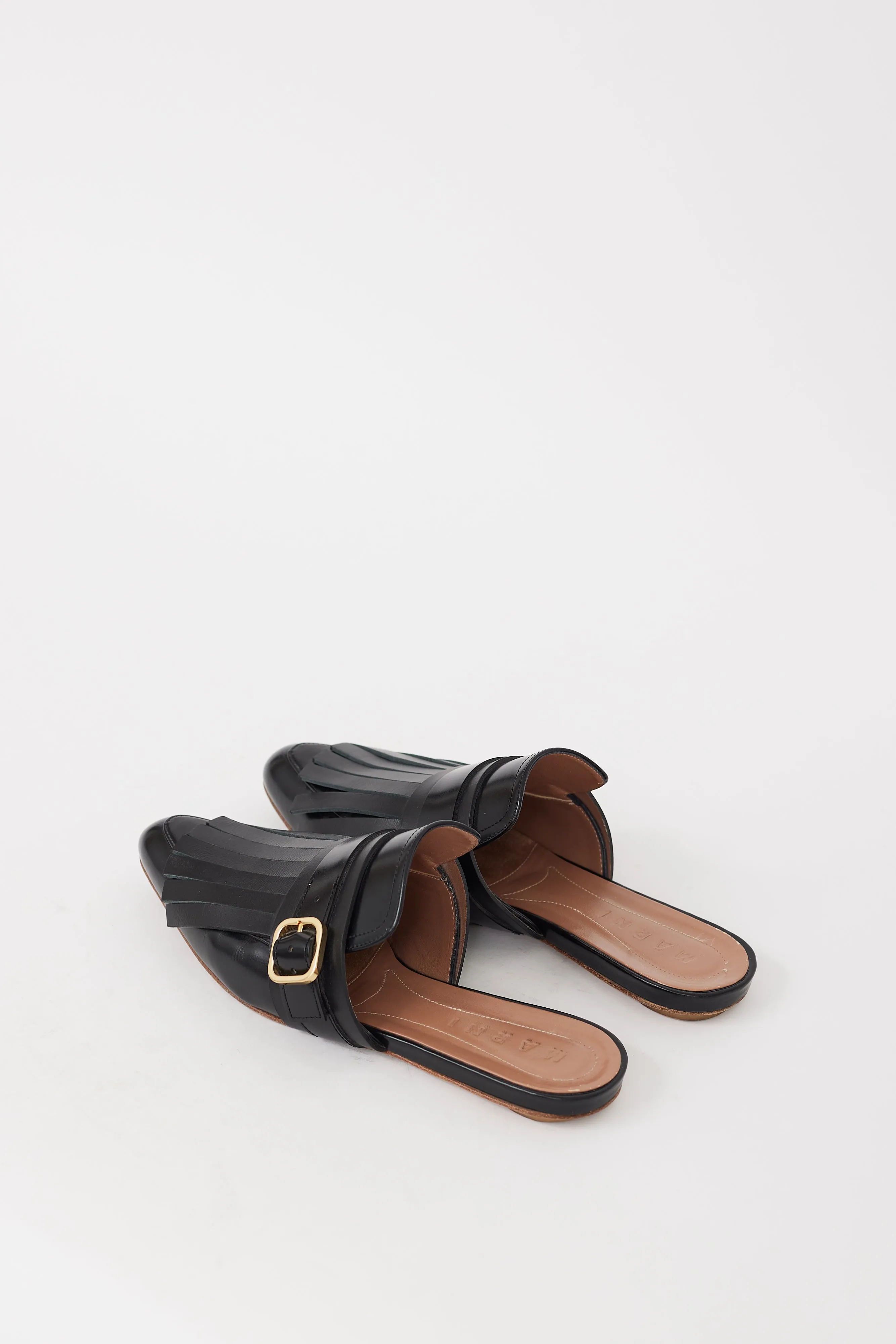 Black Leather Kiltie Fringe Mule