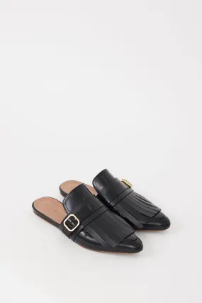 Black Leather Kiltie Fringe Mule