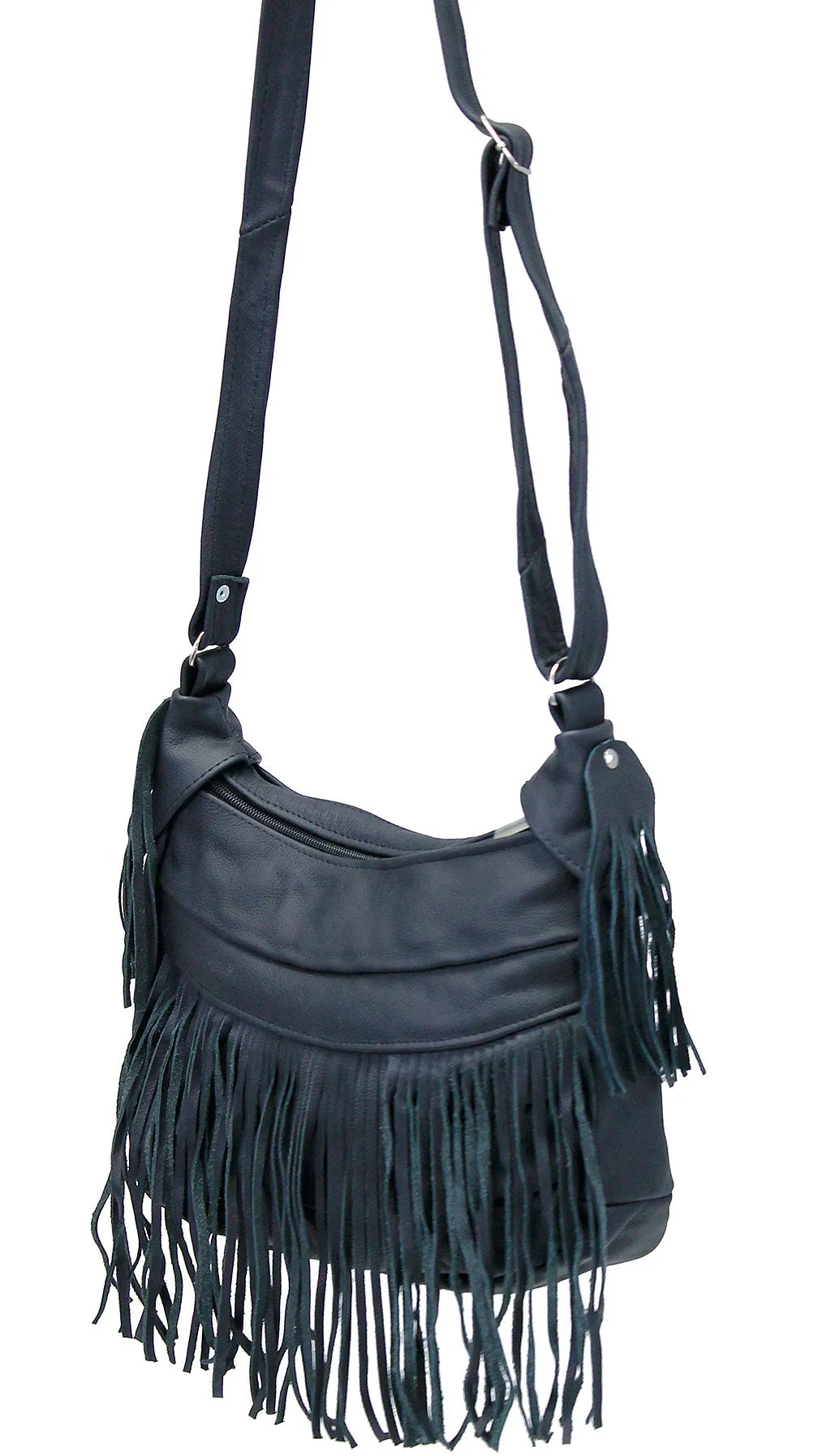 Black Leather Three Sided Fringe Purse #P5040FK