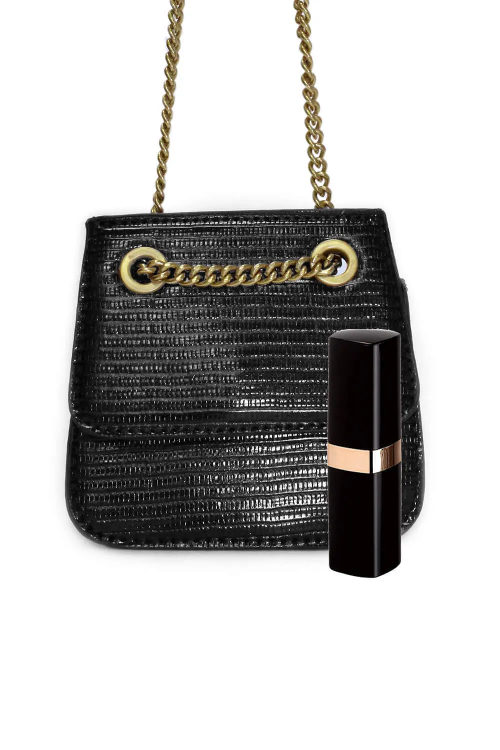 Black Mini Textured Chain Strap Bag