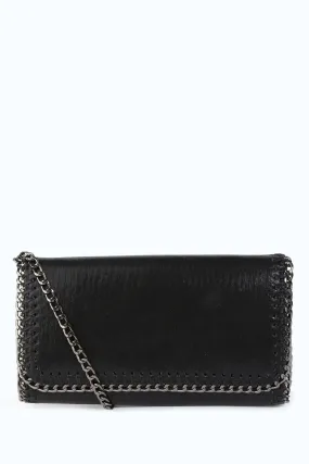 Black Stitched Chain Clutch Bag