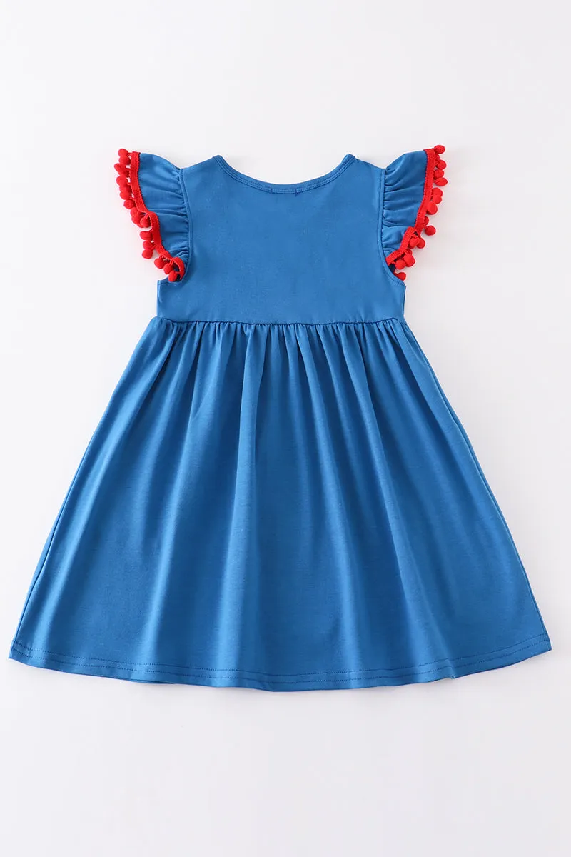 Blue apple applique back to school dress