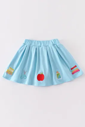 Blue back to school embroidery girl skirt