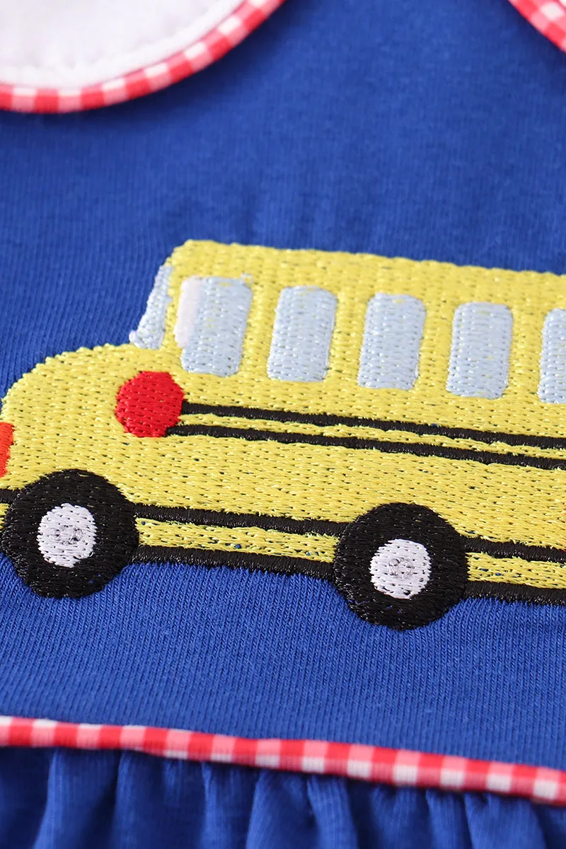 Blue bus embroidery back to school dress