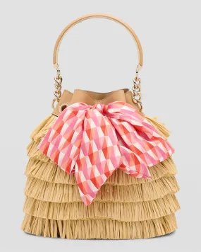 Bon Bon Fringe Raffia Bucket Bag