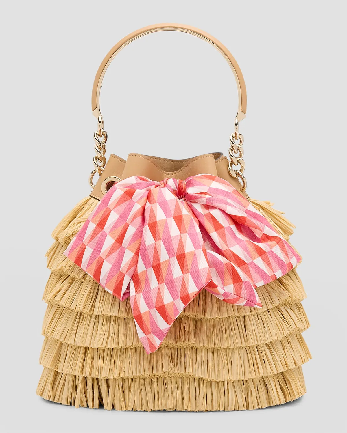 Bon Bon Fringe Raffia Bucket Bag