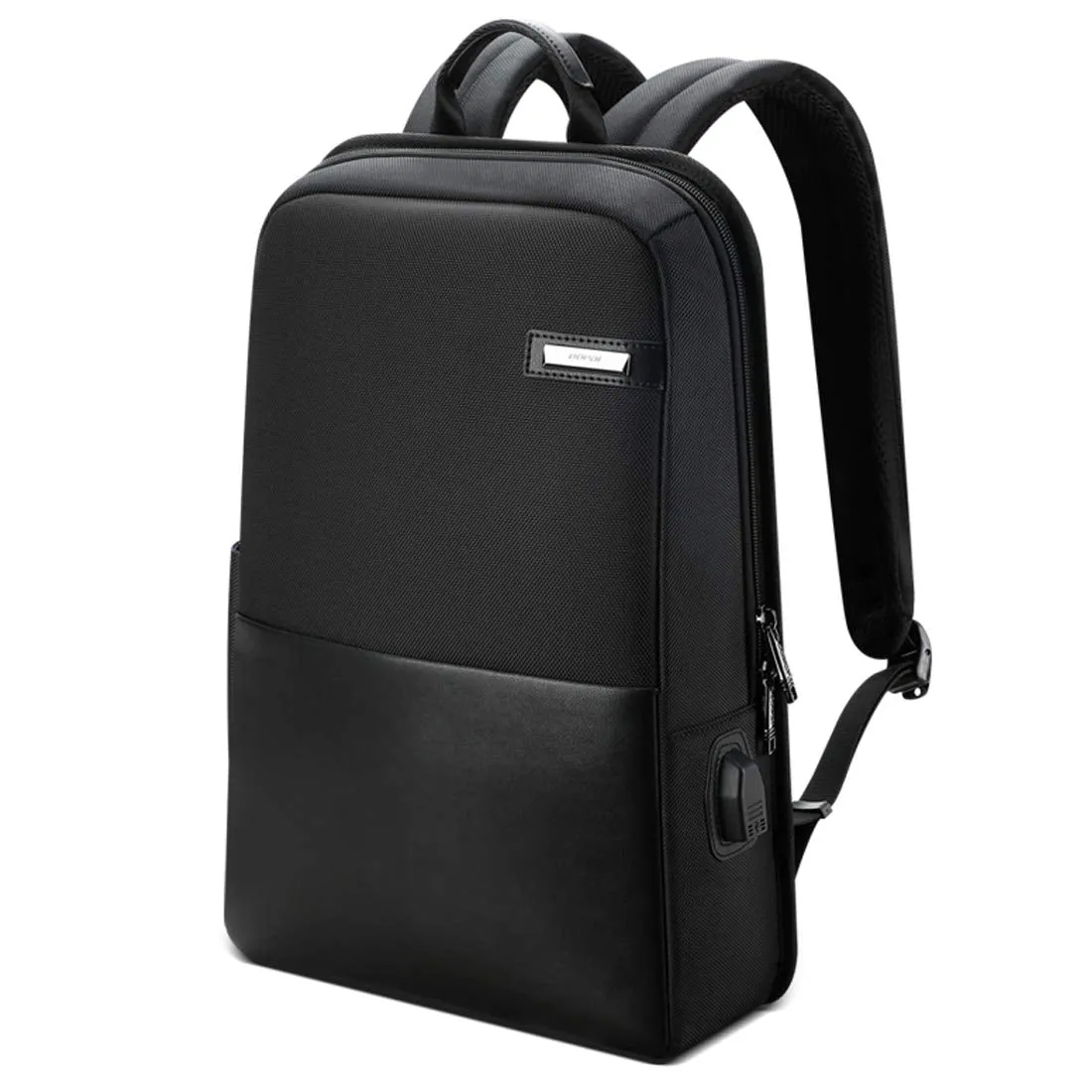 BOPAI Anti Theft Nylon Laptop Backpack with USB Charging Port (Black)