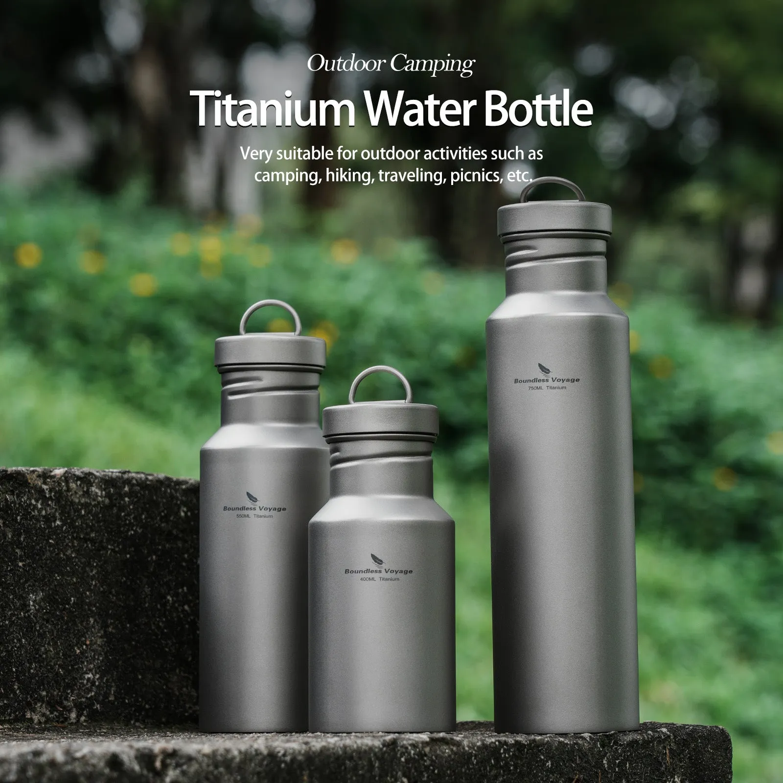 Boundless Voyage Titanium Water Bottle with Lid Wide Mouth Leak-Proof Reusable Sport Drinking Bottle for Camping  Picnic Tea Coffee