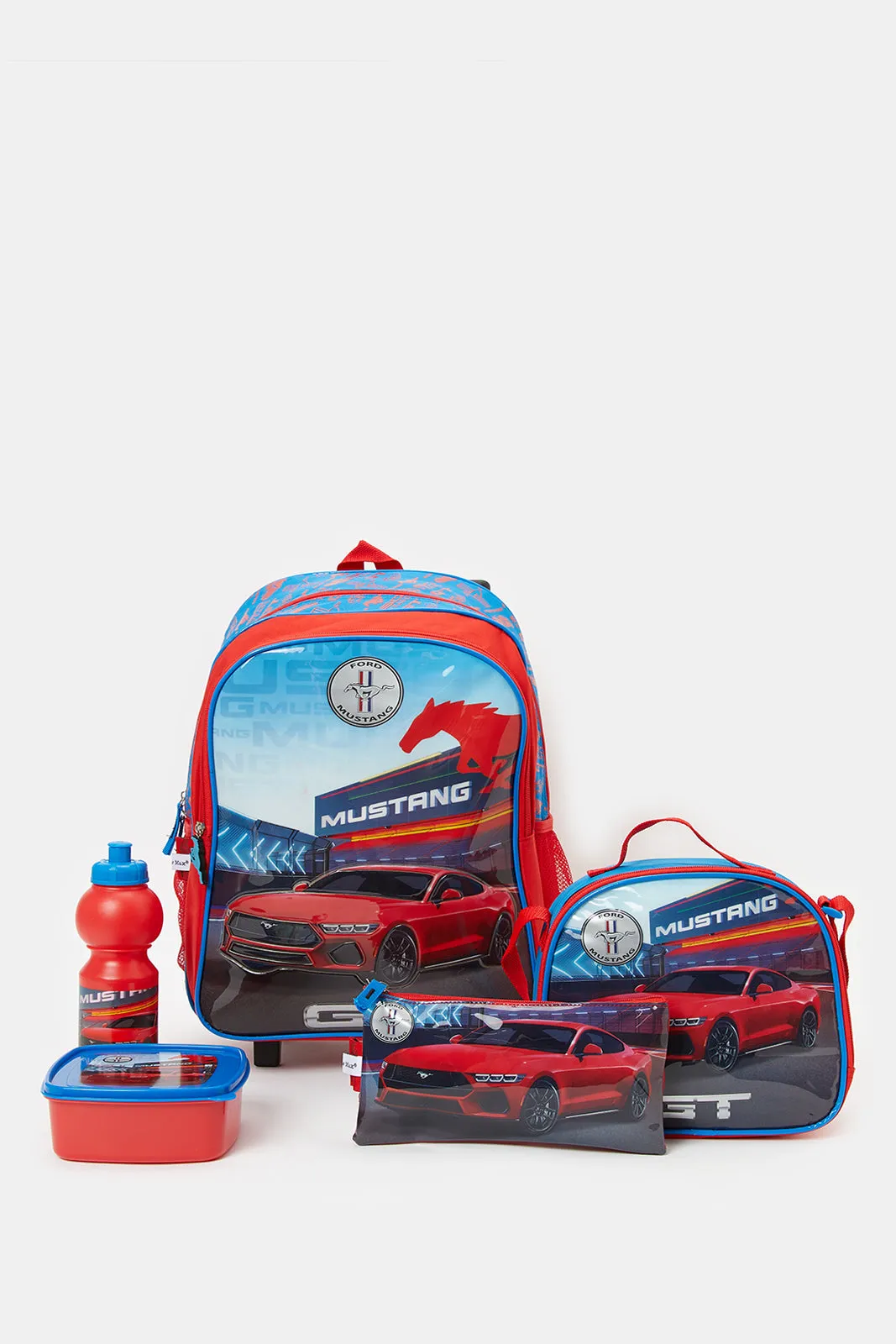 Boys Red Mustang Print Trolley Set (5 Piece)