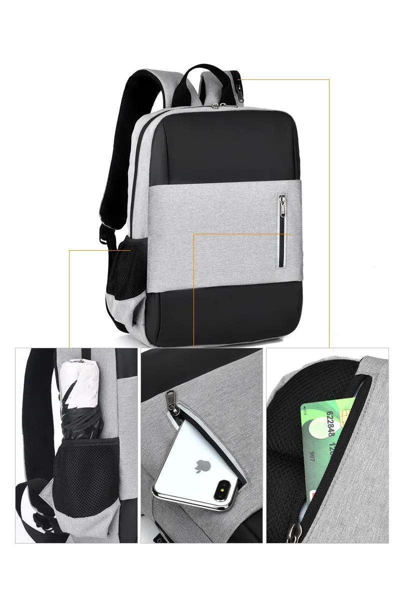 Business Large Capacity Laptop Backpack With USB Charging Port-Black