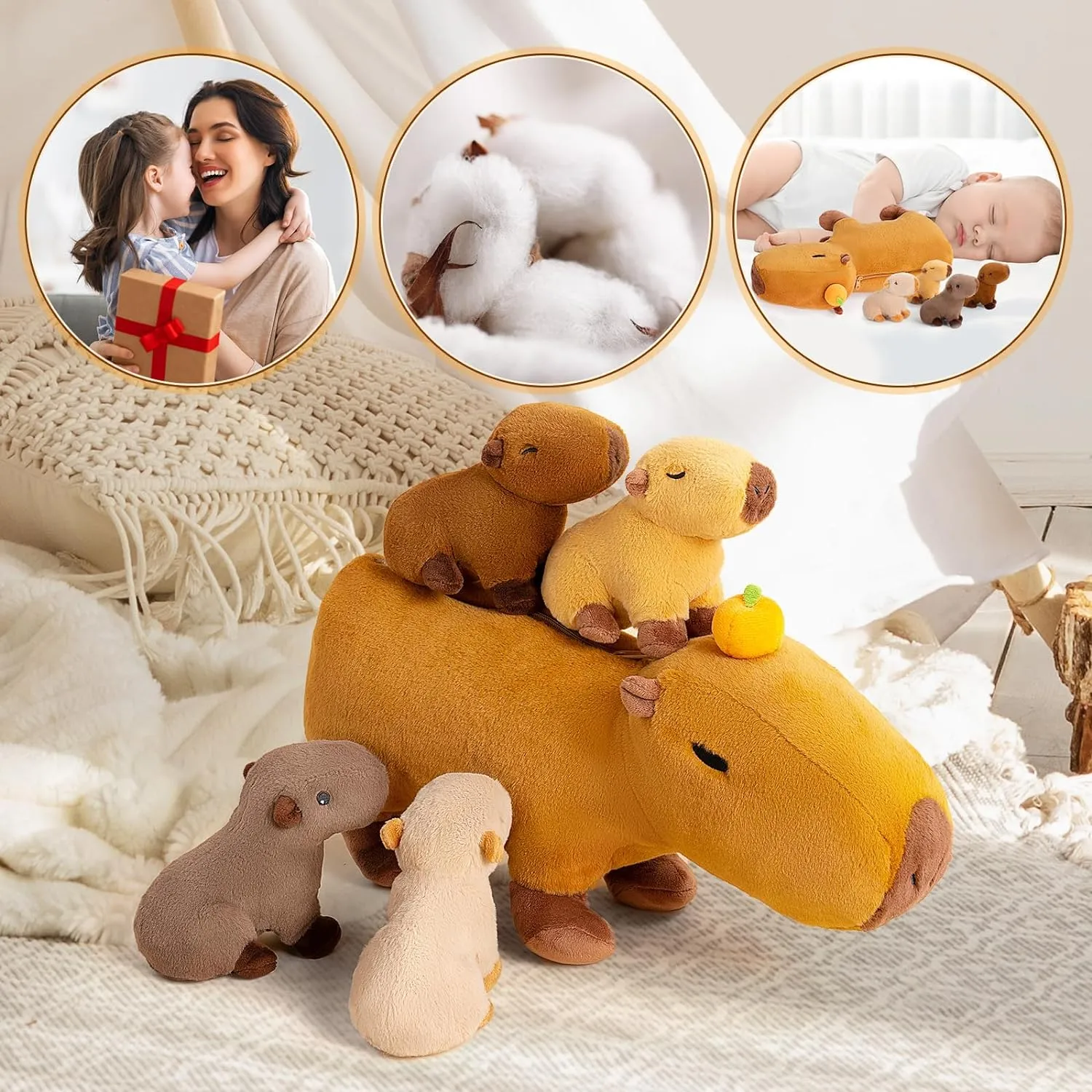 Capybara Family with 4 Babies Plush Playset Animals Stuffed Gift Set