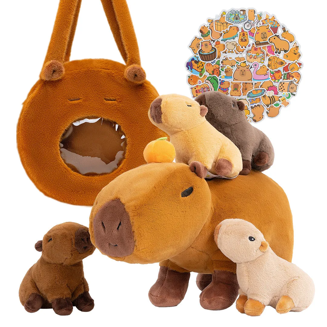 Capybara Family with 4 Babies Plush Playset Animals Stuffed Gift Set