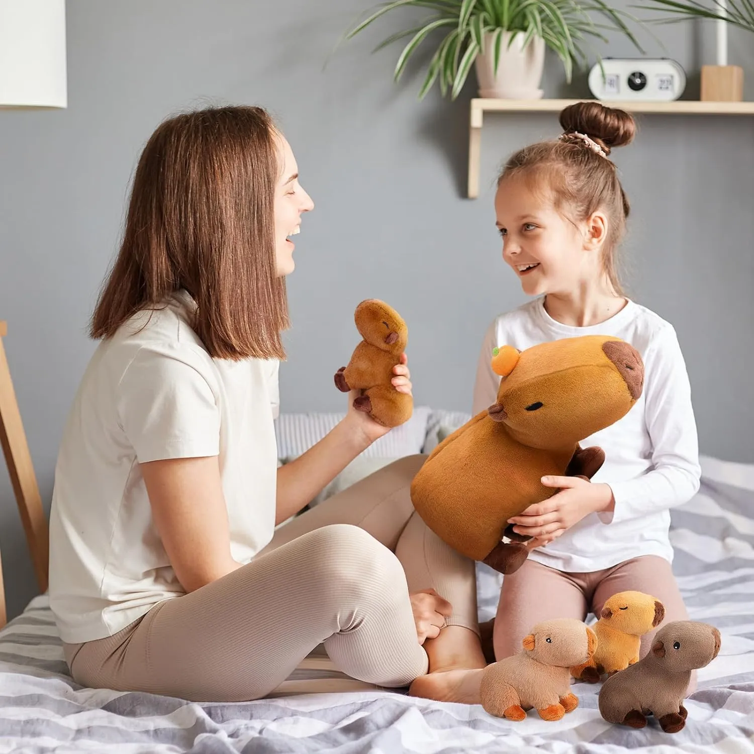 Capybara Family with 4 Babies Plush Playset Animals Stuffed Gift Set