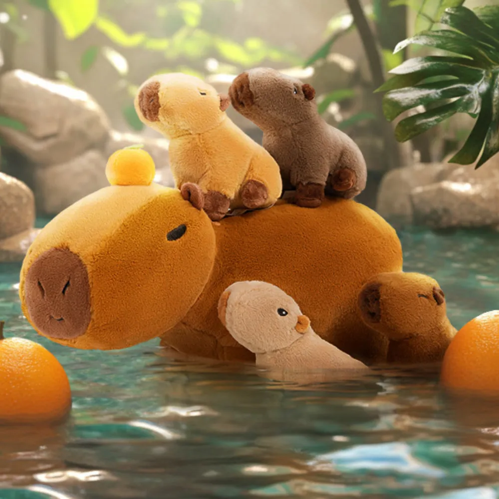 Capybara Family with 4 Babies Plush Playset Animals Stuffed Gift Set