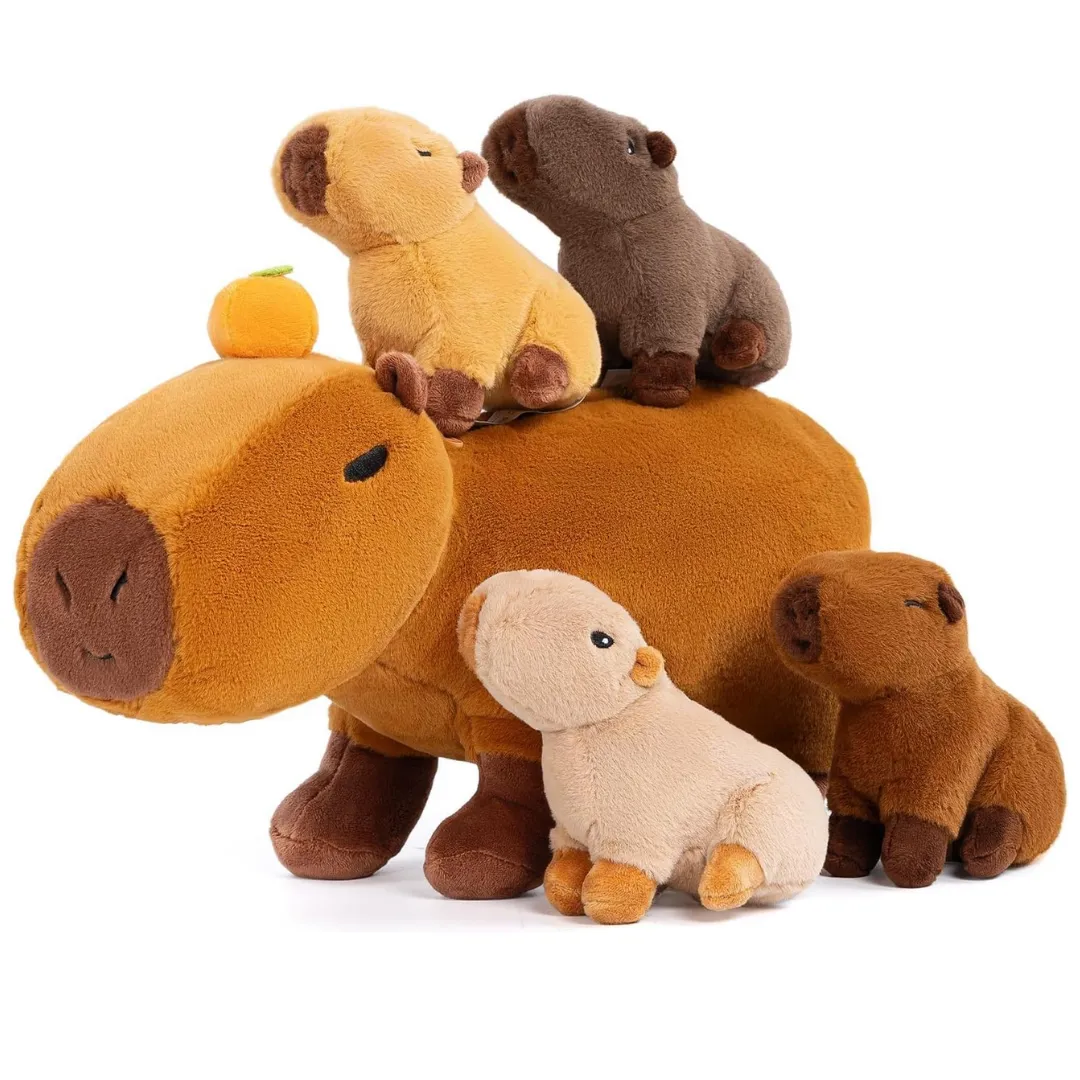 Capybara Family with 4 Babies Plush Playset Animals Stuffed Gift Set