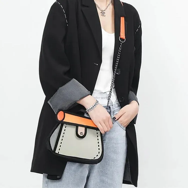 Cartoon Colorblock Canvas Crossbody Bag