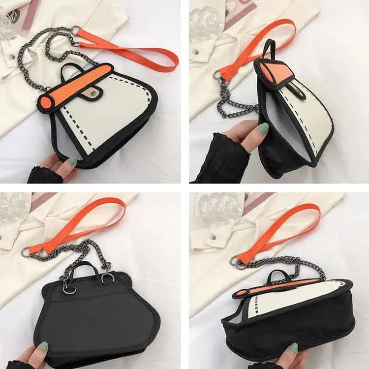 Cartoon Colorblock Canvas Crossbody Bag