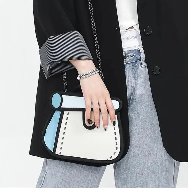 Cartoon Colorblock Canvas Crossbody Bag