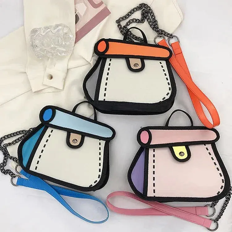 Cartoon Colorblock Canvas Crossbody Bag