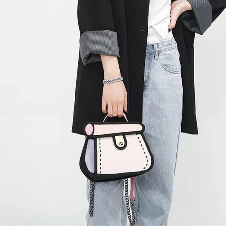 Cartoon Colorblock Canvas Crossbody Bag