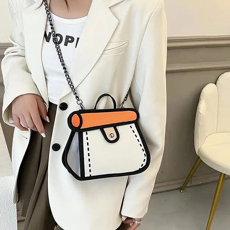 Cartoon Colorblock Canvas Crossbody Bag