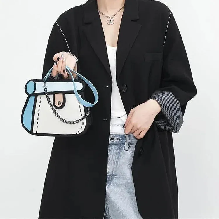 Cartoon Colorblock Canvas Crossbody Bag