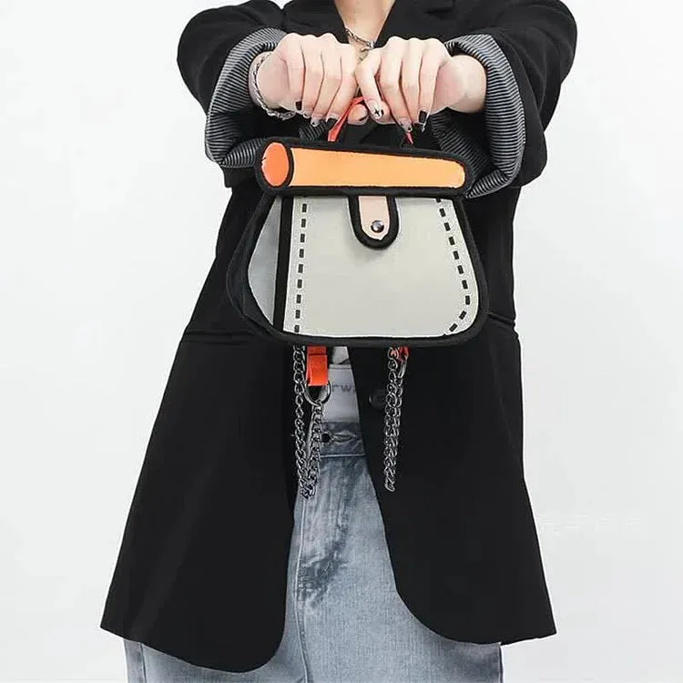 Cartoon Colorblock Canvas Crossbody Bag