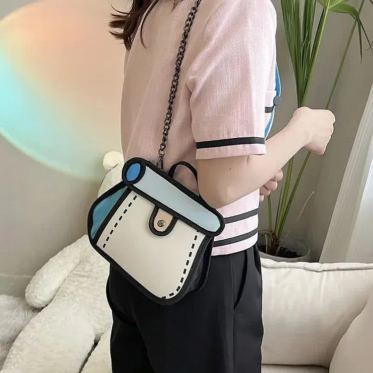 Cartoon Colorblock Canvas Crossbody Bag