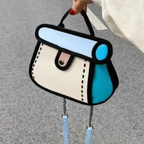 Cartoon Colorblock Canvas Crossbody Bag