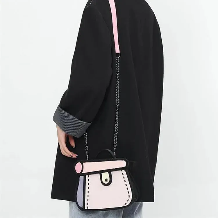 Cartoon Colorblock Canvas Crossbody Bag