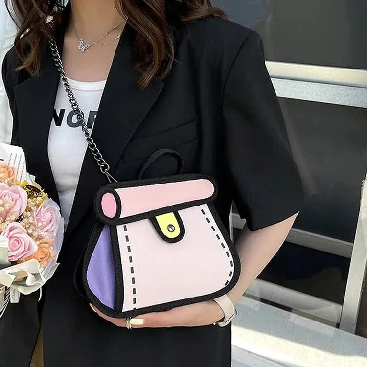 Cartoon Colorblock Canvas Crossbody Bag